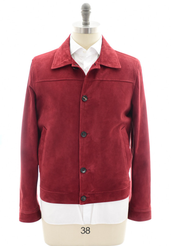 Isaia Napoli Jacket Leather Lamb Suede Red