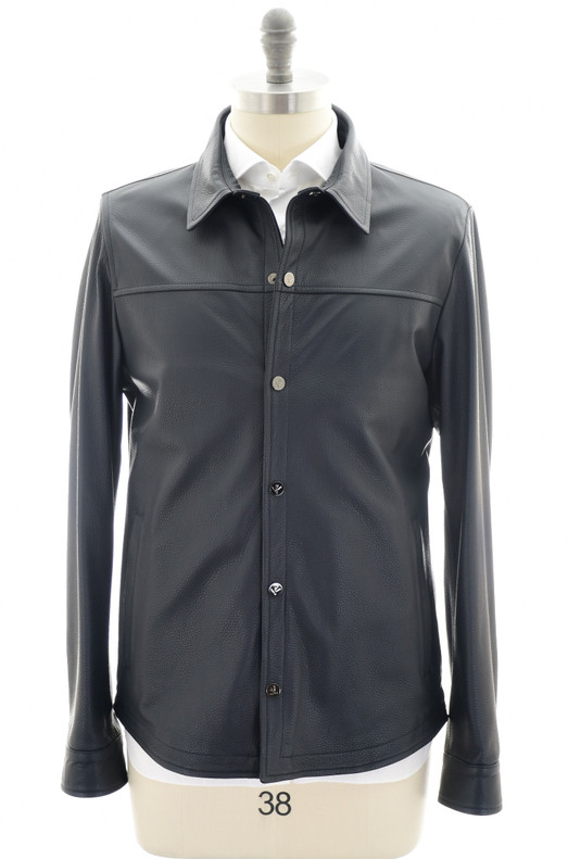 Isaia Napoli Overshirt Jacket Leather Deerskin Black