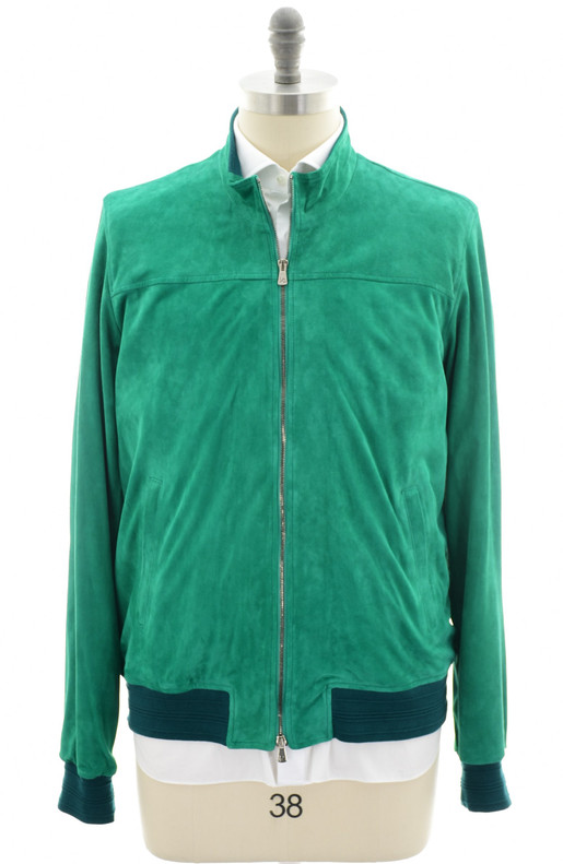 Isaia Napoli Jacket Leather Lamb Suede Green