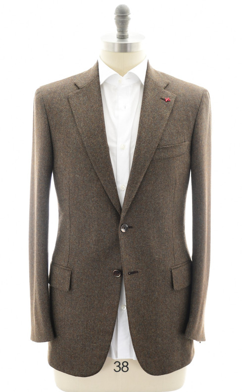 Isaia Sport Coat Jacket Blazer Wool Brown Tweed