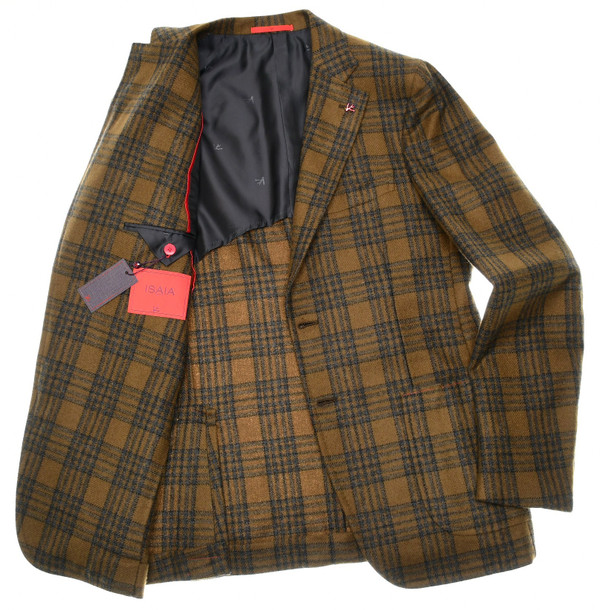 ISAIA 2022 CORTINA チェック ジャケット 美品 46 Isaia Sport Coat Jacket Blazer Cortina Cashmere Green Gray Plaid