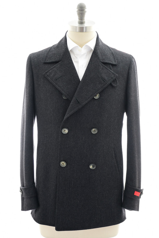 Isaia Napoli Peacoat Jacket Wool Cashmere Dark Gray