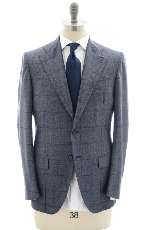 Isaia Napoli Collection "Marechiaro" Suit Wool Blue Brown Windowpane