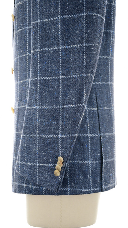 Cesare Attolini Napoli Sport Coat Blazer Silk Wool Blue Windowpane