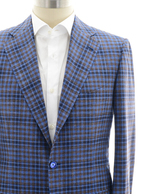 Cesare Attolini Napoli Sport Coat Blazer Cashmere Blend Blue Brown