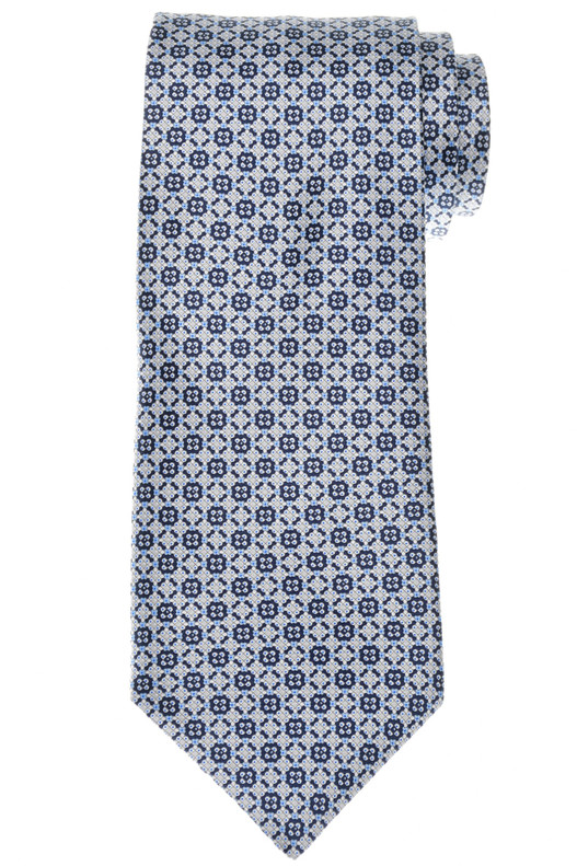 Stefano Ricci Luxury Collection Silk Tie Blue Silver Gray Geometric