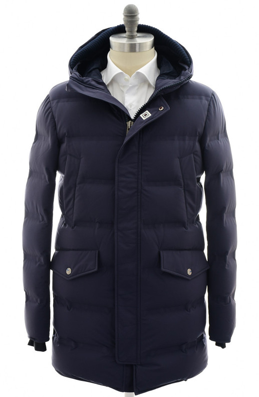 Kired by kiton Hooded Goose Down Puffer Parka Coat "REUS" Blue Kired by kiton Hooded Goose Down Puffer Parka Coat "REUS" Blue