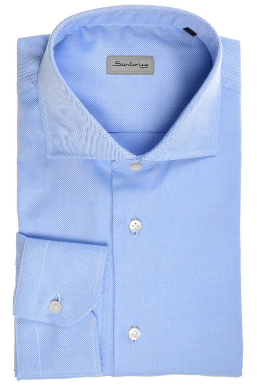 Sartorio By Kiton Napoli Shirt Cotton Blue Micro
