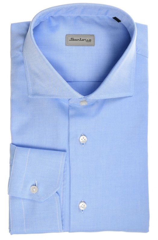 Sartorio By Kiton Napoli Shirt Cotton Blue Micro