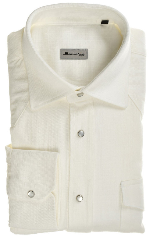 Sartorio By Kiton Napoli Western Denim Shirt Cotton White