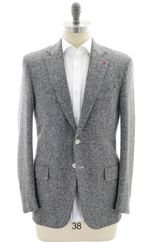 Isaia Sport Coat Jacket Blazer "Nuova Base S" Wool Black Herringbone