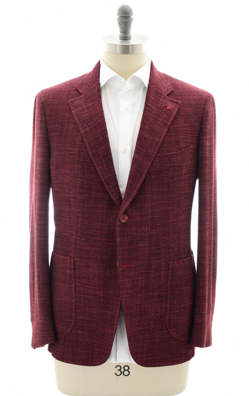 Isaia Sport Coat Jacket Blazer "Capri" Silk Wool Cashmere Red