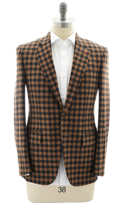 Isaia Sport Coat Jacket Blazer "Gregorio" Cashmere Brown Gray Check