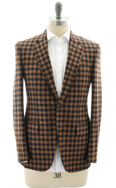 Isaia Sport Coat Jacket Blazer "Gregorio" Cashmere Brown Gray Check