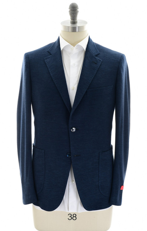 Isaia Sport Coat Jacket Blazer "Capri" Wool Silk Linen Blue Jersey Isaia Sport Coat Jacket Blazer "Capri" Wool Silk Linen Blue Jersey