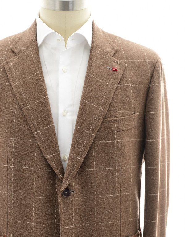 Isaia Double-Breasted Brown Windowpane Jacket