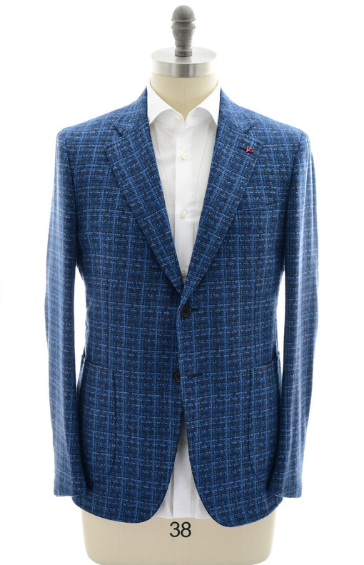 Isaia Sport Coat Jacket Blazer Capri Wool Cashmere Blue Tweed