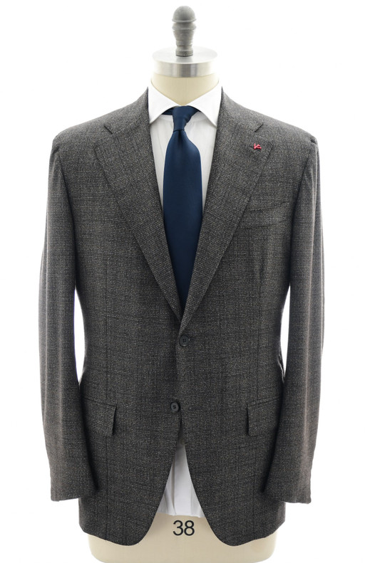 Isaia Men's Italian Designer Suit Wool Brown Micro Check "Marechiaro" Sale