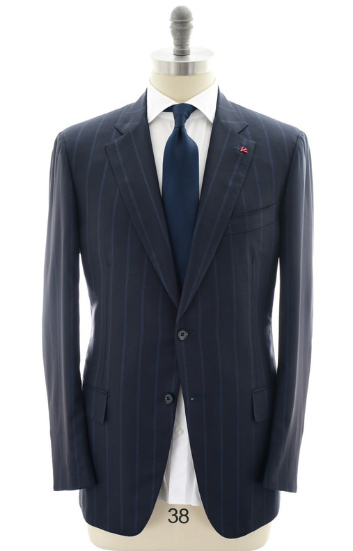 Isaia Men's Italian Designer Suit Wool Blue Stripe Sale