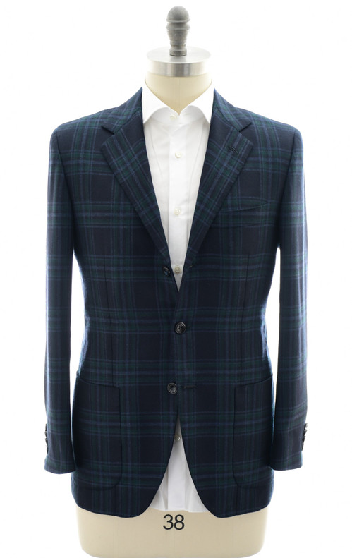 Kiton Collection Sport Coat Jacket LASA Cashmere Blue Green Plaid