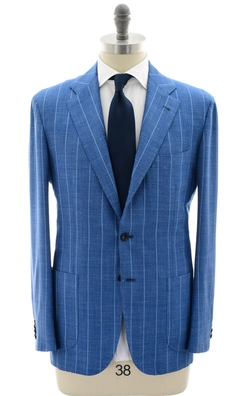 Kiton Collection Men's Italian Designer Suits Cashmere Silk Linen Blue Stripe