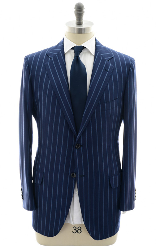 Kiton Collection Men's Italian Designer Suits Wool 14 Micron Super 180's Blue Stripe