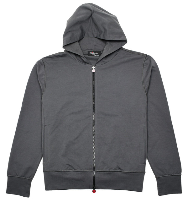 Kiton Zip Hoodie Sweatshirt Cotton Stretch Gray