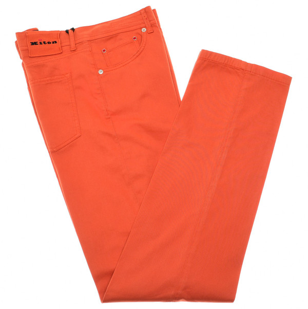 Kiton Men's Italian Designer Jeans Cotton Stretch Orange 5 Pockets Sale