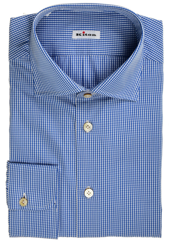 Kiton Men's Italian Designer Dress Shirts – Luxury Blue Check Cotton