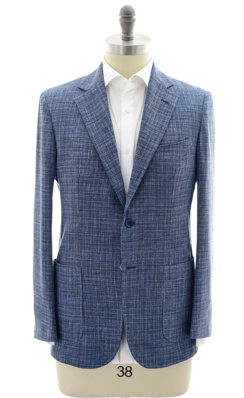Sartorio Blue Wool Cotton Linen Elastane Sport Coat