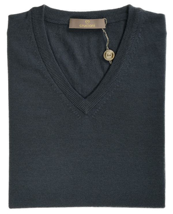 Cruciani Gray V-Neck – Men's Italian Designer Sweater Wool