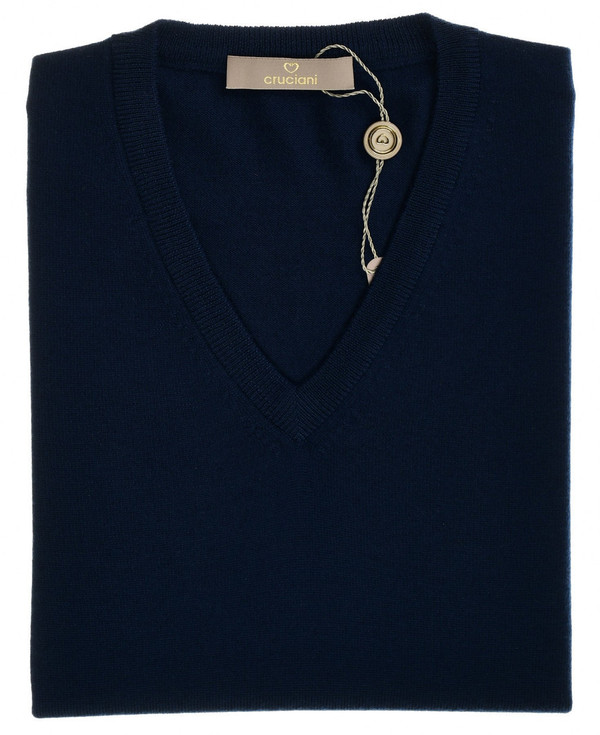 Cruciani Dark Navy Blue V-Neck – Men's Italian Designer Sweater Wool Cruciani Dark Navy Blue V-Neck – Men's Italian Designer Sweater Wool