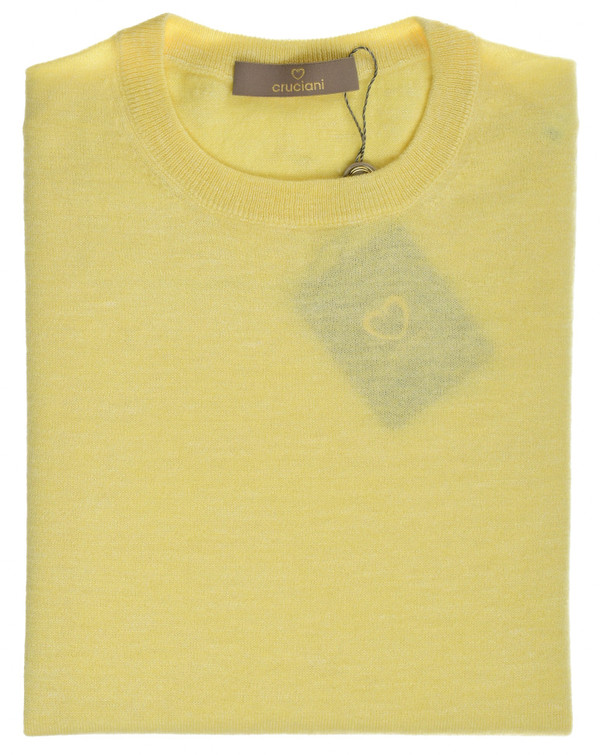 Cruciani Yellow Crewneck – Men's Italian Designer Sweater Cashmere Silk Linen