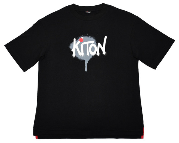 Kiton Black Logo Crewneck – Men's Italian Designer T-Shirt Cotton Sale