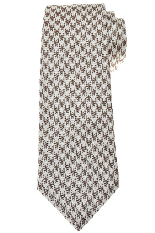 Kiton Men's Italian designer Tie Silk Brown Houndstooth - Luxury Neckwear Sale