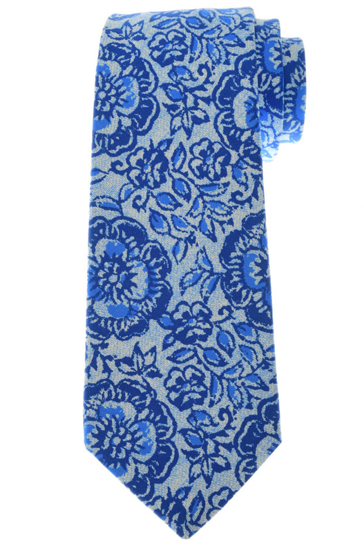 Kiton Men's Italian designer Tie Silk Blue Floral - Luxury Neckwear Sale