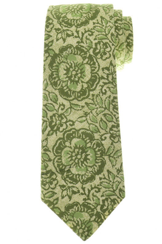 Kiton Men's Italian designer Tie Silk Green Floral - Luxury Neckwear Sale
