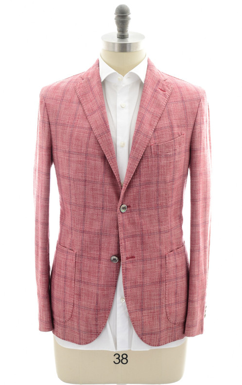 Boglioli Men's Italian Designer Sport Coat Pink Blue Plaid Cotton Wool Sale
