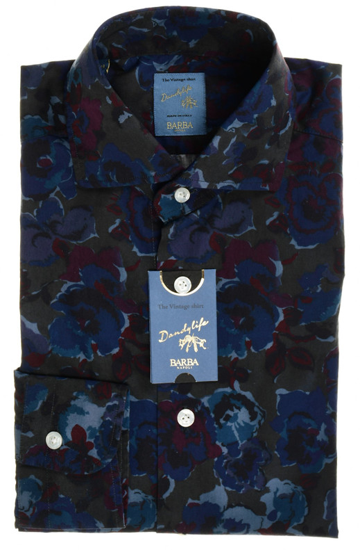 Barba Napoli Blue Flower – Men's Italian Designer Dress Shirt Cotton Sale