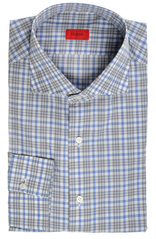 Isaia Gray Blue Plaid – Men's Italian Designer Dress Shirt Cotton Sale