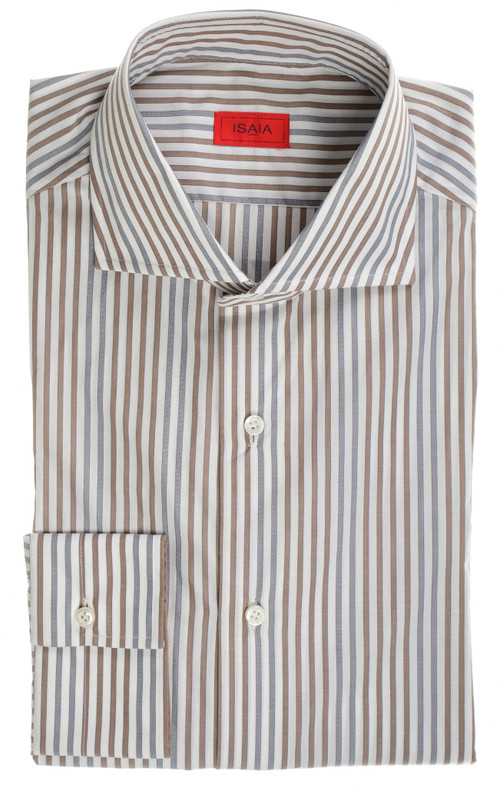 Isaia Brown Stripe – Men's Italian Designer Dress Shirt Cotton Sale