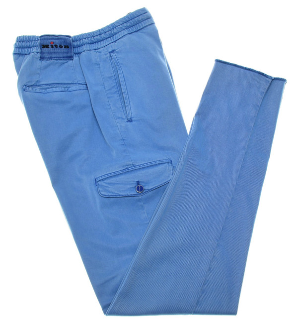 Kiton Blue Lyocell Cotton Cargo Joggers Drawstring – Men's Italian Designer Pants Sale