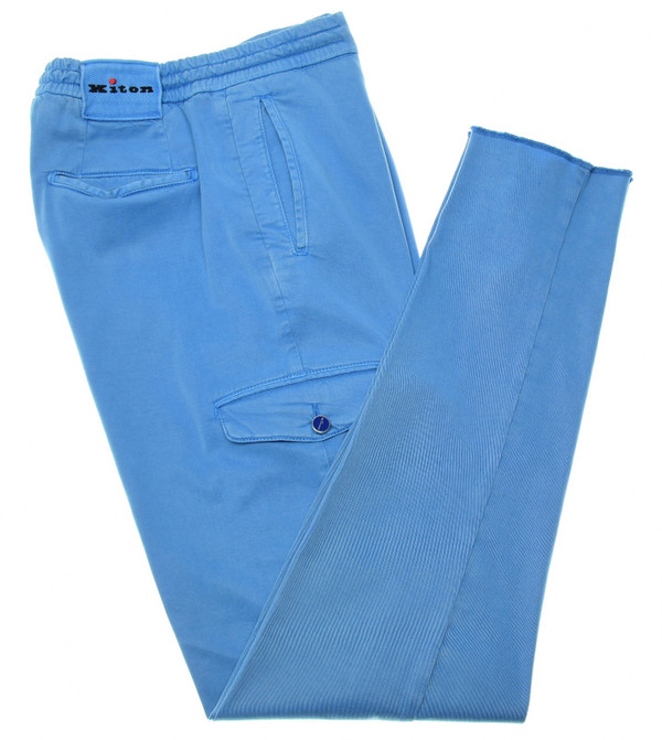 Kiton Blue Lyocell Cotton Cargo Joggers Drawstring – Men's Italian Designer Pants Sale