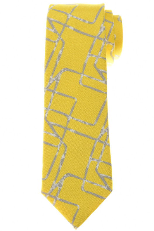 Kiton Yellow Print Silk Narrow Tie