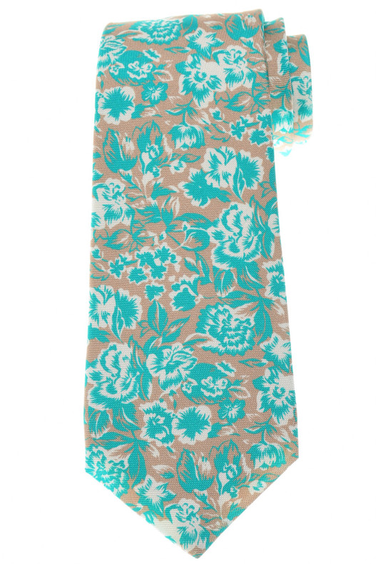Kiton Teal Blue Brown Floral Tie – Men's Italian Designer Neckwear Sale