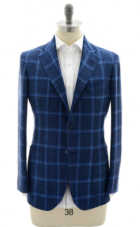 Sartorio Blue Windowpane Men's Italian Designer Blazer