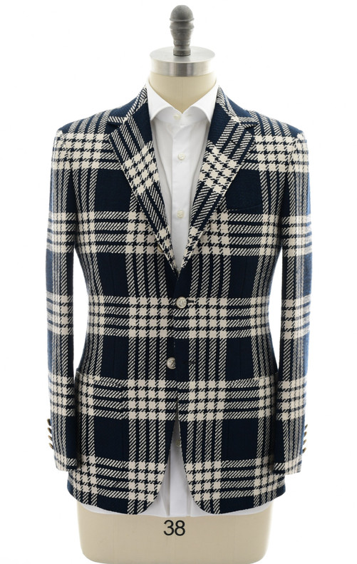 Sartorio Kiton Blue Plaid Cotton Blend Sport Coat