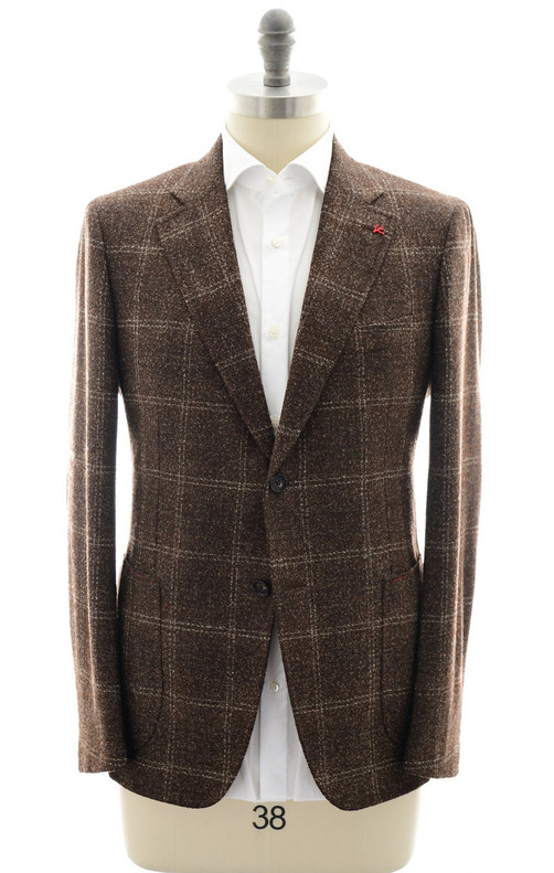 Isaia Brown Windowpane Wool Polyamide Sport Coat