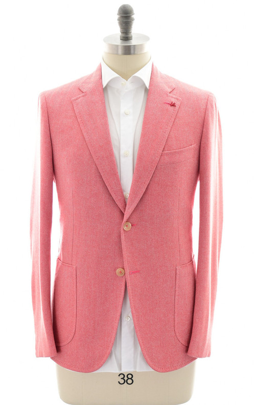 Isaia Pink Herringbone Wool Sport Coat