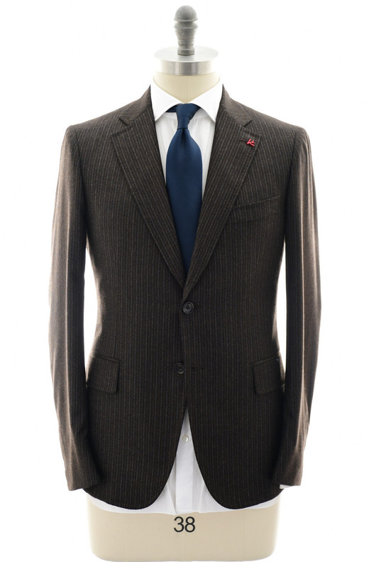 Isaia Brown Blue Stripe Wool Cashmere Flannel Suit